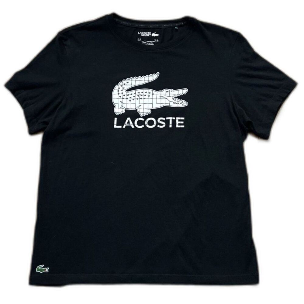 Lacoste Sport Ultra Dry Graphic T Shirt Mens XL Black Logo Tee Athletic Tennis